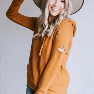 Chelsea Deboer Camel Distressed Hoodie